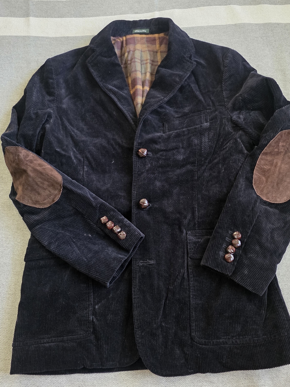 J. Crew Black Corduroy Sport Coat with Brown Elbow Patches